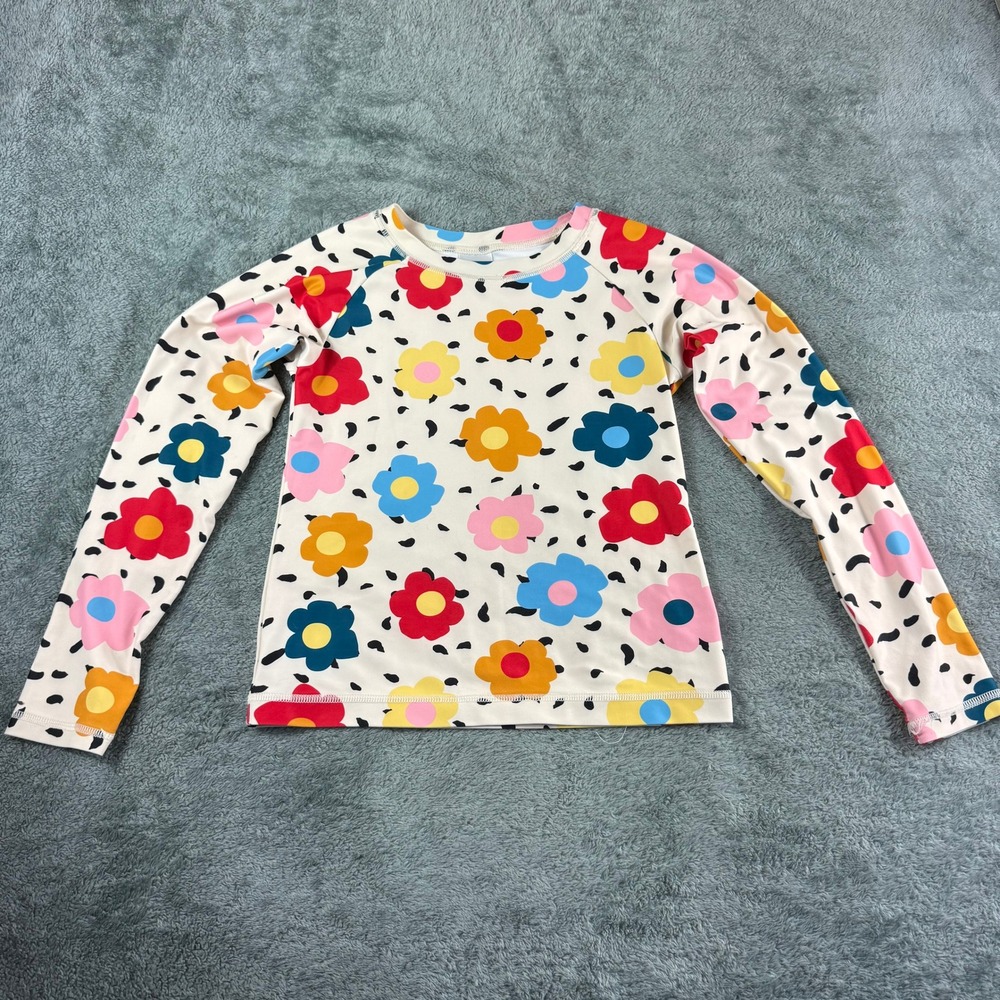 Hanna Andersson Girls 10 Cream Floral Long Sleeve Rash Guard Sun Shirt Swim Top